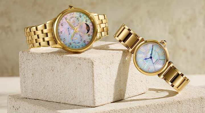 Image featuring two women's watches - Calendrier model FD0002-57D and Citizen L Mae model EM1062-57D